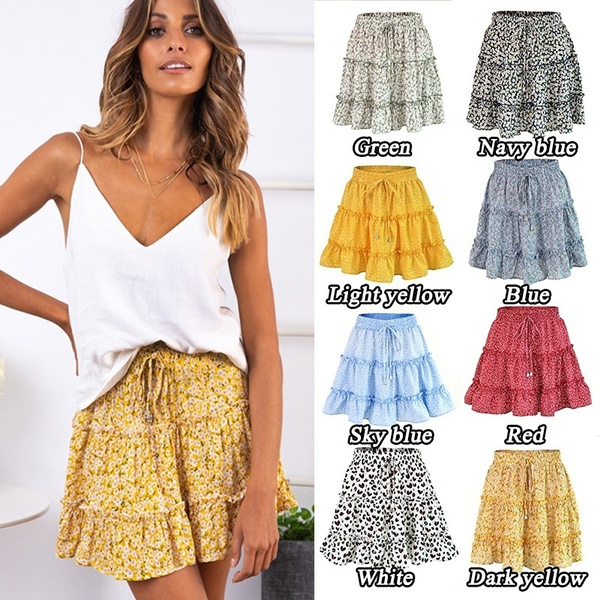 High Waist Skirt Summer Fashion Floral Print Mini Short Skirt