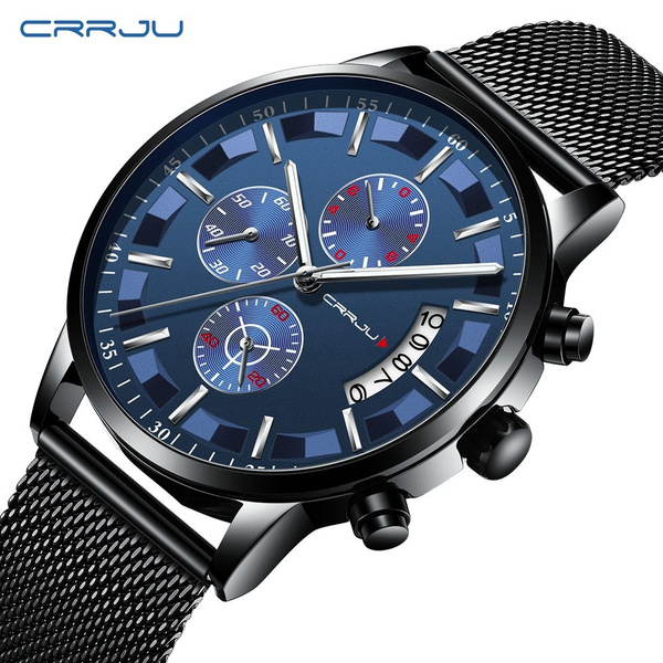 Crju Watches Men's Stainless Steel Chronograph Ultra Thin Men's Watch ...