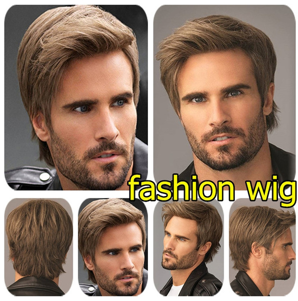 Men's Fashion Wig Hair Extensions Handsome Men's Man Short Brown Mixed  Cosplay Natural Hair Wigs Full Wig Fashion Short Straight Curly Menfolk Man  Men Wig Daily Wear Wig Cosplay Wig Hair Accessories |