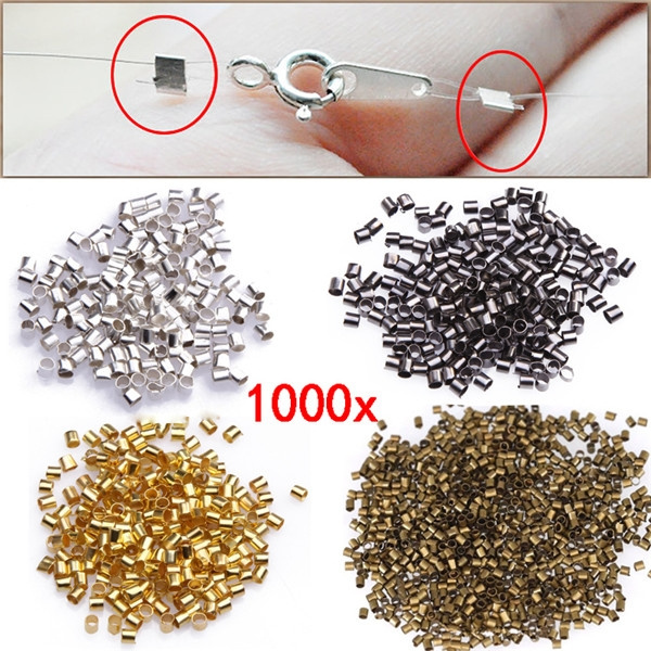 1000pcs Tube Crimp End Beads for DIY Jewelry Making (Size:1.5MM/2MM)