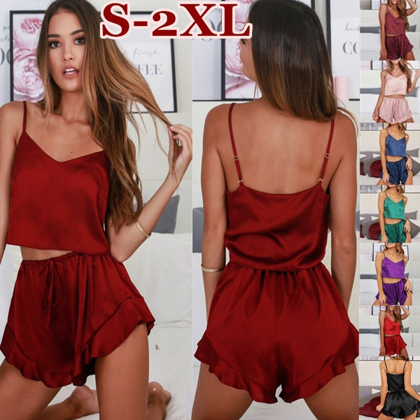 Buy Modal Cropped Cami Satin Shorts Set - Order Pajamas Sets