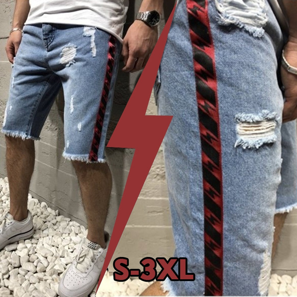 Ripped Men Denim Shorts Lightning Side 