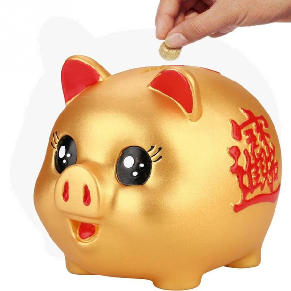 1pc Gold Chinese Happiness Pig Piggy Bank Money Box Gift 2019 Year of the Pig 