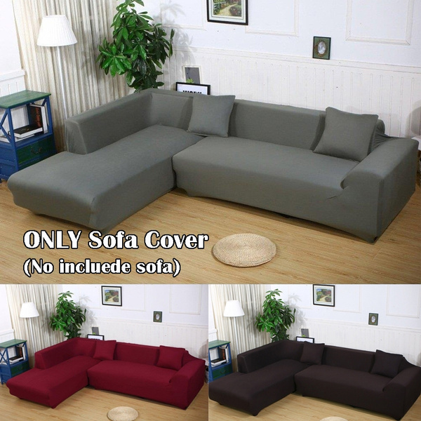 US L Shape Stretch Elastic Fabric Sofa Cover Sectional Corner Couch Covers 