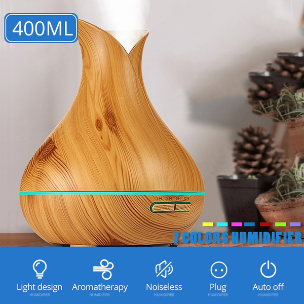 KBAYBO 400ml Aroma Essential Oil Diffuser Ultrasonic Air Humidifier with  Wood Grain electric LED Lights aroma diffuser for home
