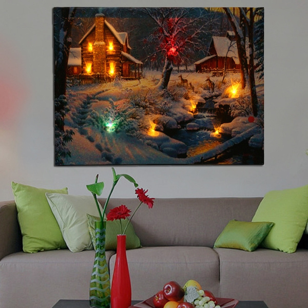 Led Lighted Light Up 20 Snow Cabin Canvas Art Picture Print Home Wall Decor Wish Snow Cabin Canvas Art Picture, Led Light Up Canvas Wall Art