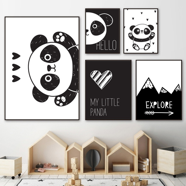 Lovely Panda Wall Art Canvas Painting Black White Cartoon Nordic Posters And Prints Canvas Picture Kids Baby Room Bedroom Decor Wish