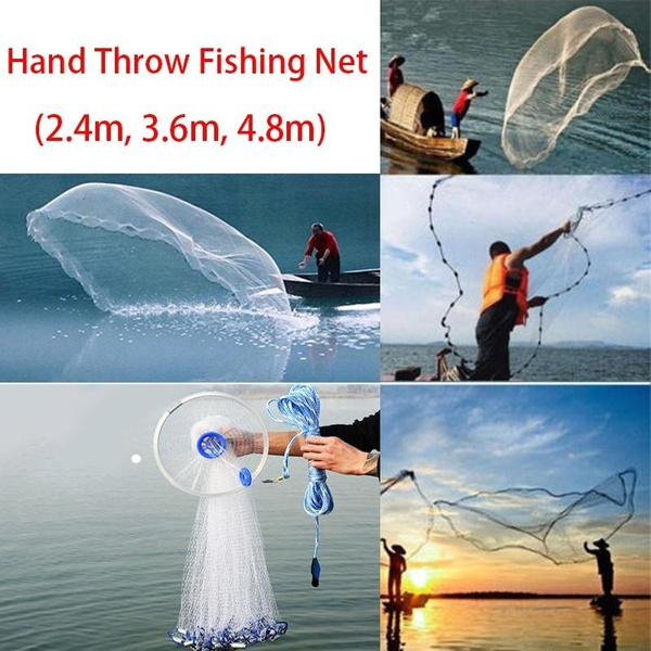 Hand Cast Fishing Nets Spin Network Easy Throw Bait Nylon Mesh 8ft