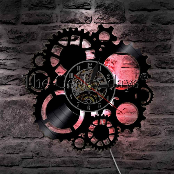 Led Vinyl Clock Wall Decor Steampunk Black Record Art Wish - Steampunk Wall Clock Large Led Vinyl Clock Wall Decor Steampunk Black Record Art Wish - Steampunk Wall Clock Large