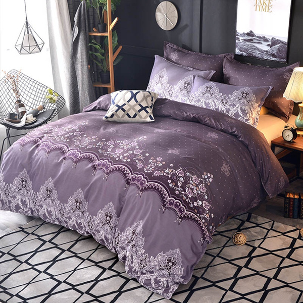 6 Colors Luxury Lace Flower Dyed, Purple Bedding Sets King