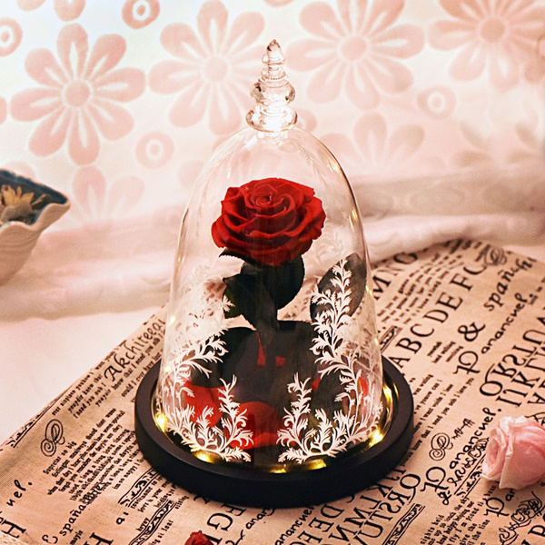 Led Lighted Enchanted Rose Flower Lamp Beauty And The Beast Rose In Glass Dome Girl Gift Wish