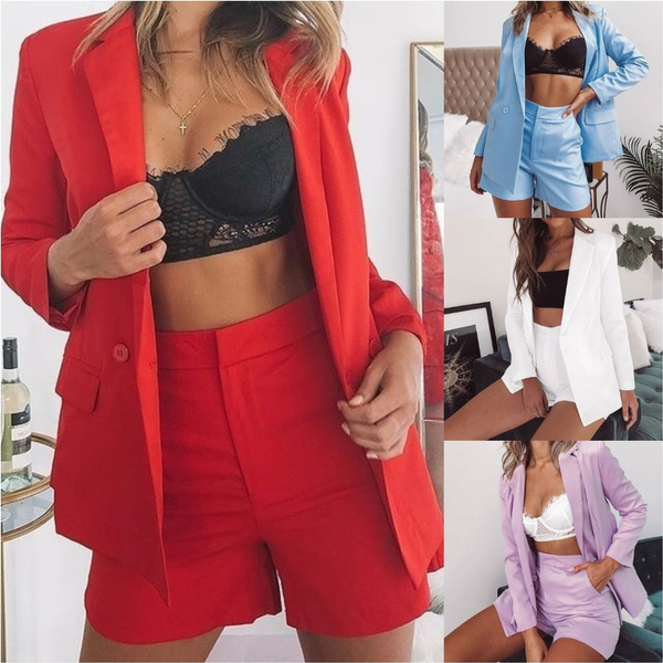 Spring Autumn New Women Fashion Suits High Waist Shorts + Suit Jacket