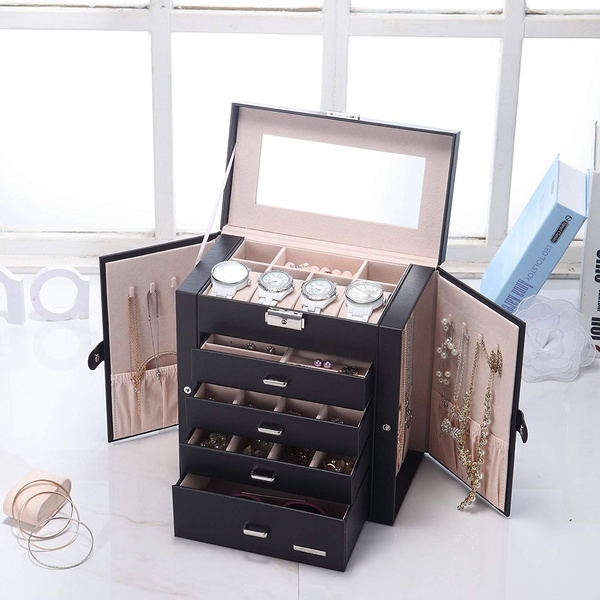 Jewelry Box Storage Organizer Case Ring Earring Watches Necklace Leather Gift 