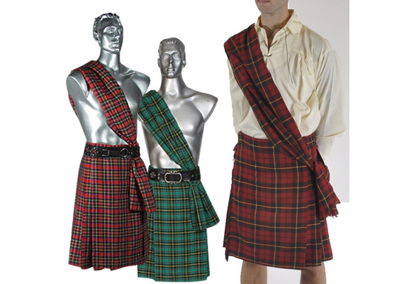 Men S Scottish Kilt With Scarf Traditional Plaid Kilt Vintage Cosplay Costume Festival Wear Wish