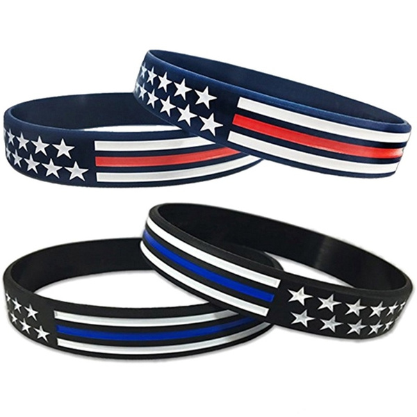 Two US Flag Stars & Stripes Wristbands with Thin YELLOW Line USA Bracelets 2 