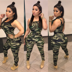 Fashion, armygreenpant, sexybodysuit, camouflagejumpsuit
