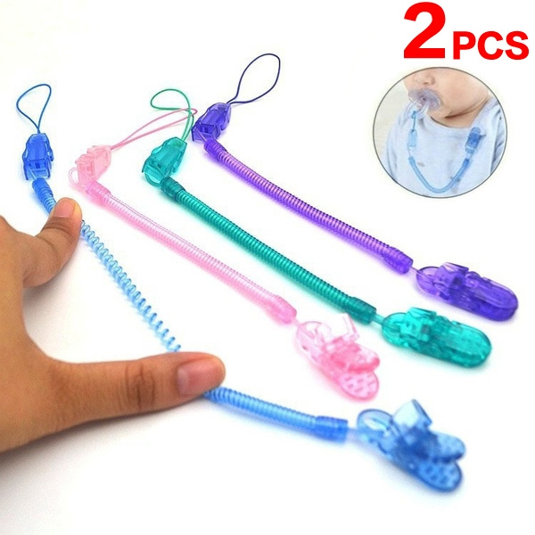 Spring Baby Pacifier 2pcs Baby Infant Toddler Dummy Pacifier Spring Soother Nipple Clip ...