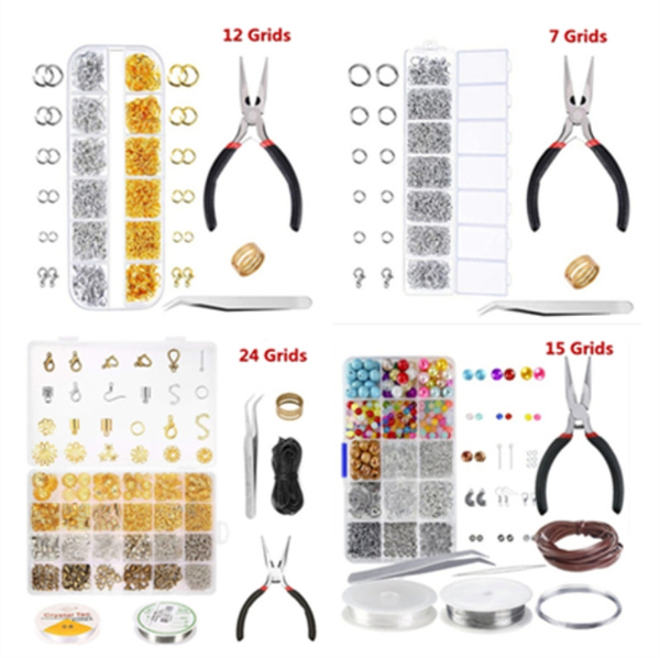 7/10/12/15/24 grids DIY Jewelry Beads Making Tools Shining Bling Crystal  Set/ Large Jewellery Making Kit Pliers Silver Beads Wire Starter Tool Home  DIY / Wire Jewelry Making Starter Kit Sterling Silver Gold