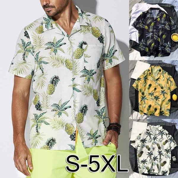 S-5XL Summer Men Print Shirt Short 
