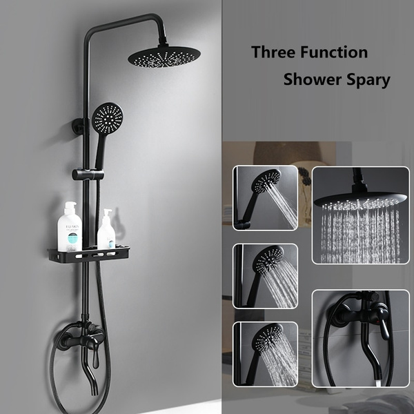 Details about   Bathroom Round Rianfall Head Handspary Faucet Premium Black  Shower Tap 