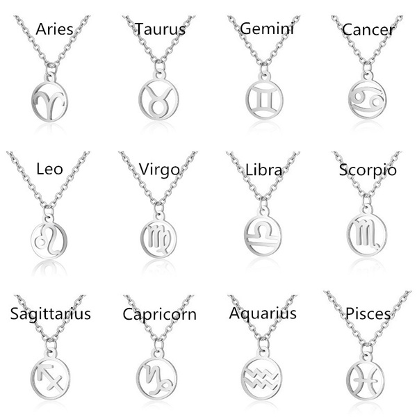 Zodiac Signs Necklace For Men/Women Best Friend Dog Tags Birthday Gift Gold  Color Stainless Steel Constellations (Color : Aquarius) | Amazon.com