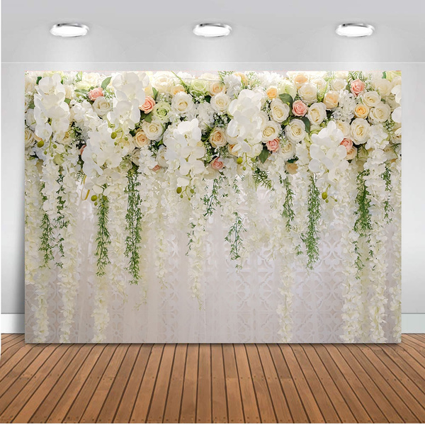 Mehofoto Floral Wedding Backdrop White and Pink Rose Wall Background ...