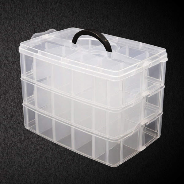 3-Tier 30 Sections Transparent Stackable Adjustable Compartment Slot Plastic  Craft Storage Box Organizer for Toy Desktop Jewelry Accessory Drawer or  Kitchen (Extra Large White)