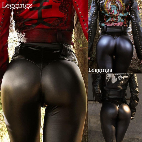 goth black leather leggings trousers skinny tights pants women