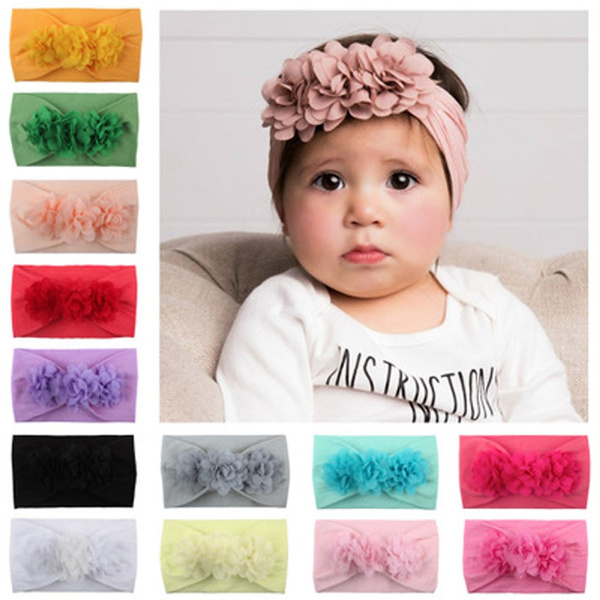 Cute Baby Toddler Kids Girls Turban Solid Headband Hair Band Flower Headwear Mignon Bebe Bambin Filles Turban Solide Bandeau Cheveux Bande Fleur Couvre Chefs Wish