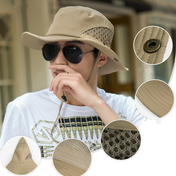 Men's Bob Summer Bucket Hats Outdoor Fishing Wide Brim Hat UV