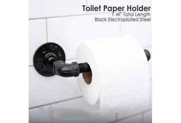 HooLink Industrial Style Commercial Toilet Paper Holder Wall Mount Heavy Duty DIY Vintage Rustic Towel Rack Pipe Roll Tissue Holder for Bathroom Kitchen Bedroom Washroom Hallway Black