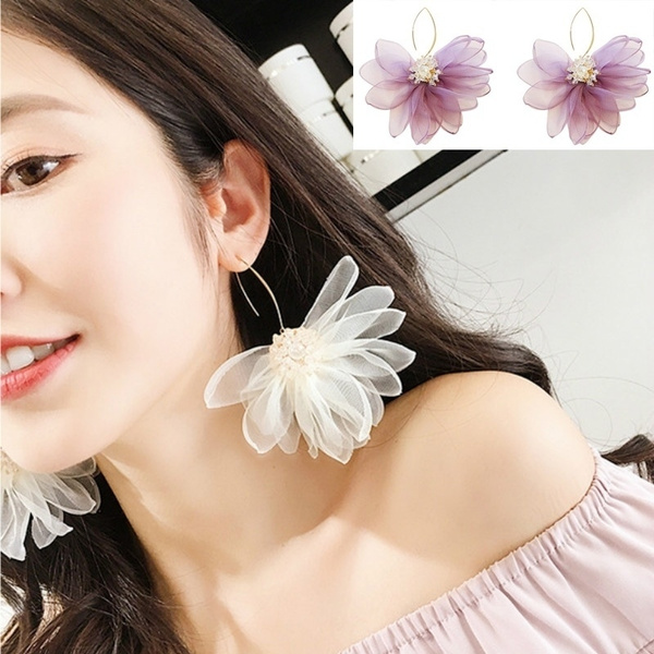 Big white on sale flower earrings