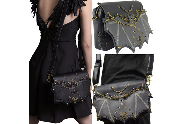 Wendingstan Rock Leather & Vintage Gothic Retro Steampunk Handbag Victorian  Style Shoulder Waist Bag Black, Medium
