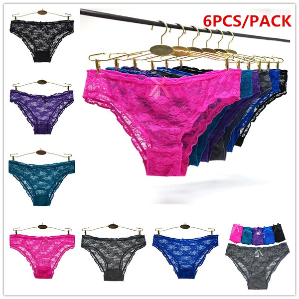 6pcs Pack Lace Panties Underwear, Women beautiful Lace Cozy Bulk Panties  Cute Nylon Brief Underwear