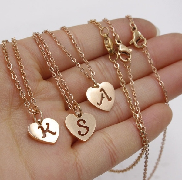 Love Heart Shaped Letter A-Z Pendant 