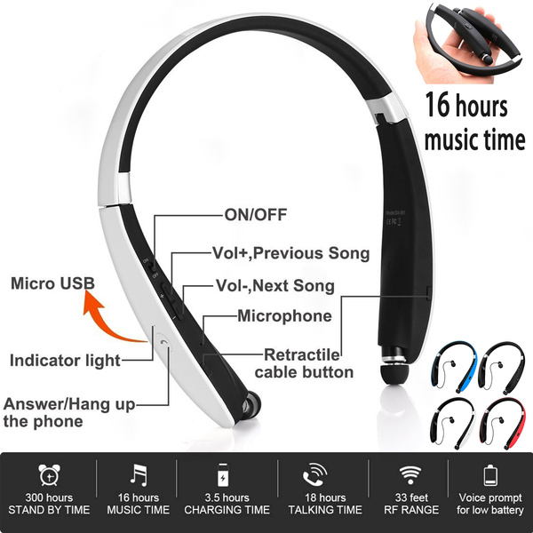 Foldable Bluetooth Headset, Lightweight Retractable Wireless for Sports&Exercise, Cancelling Stereo Neckband Earphones |