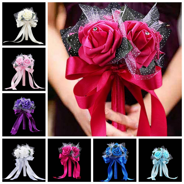 Romantic Silk Bouquet Artificial Rose Bridesmaid Decor Bridal Holding Flower 