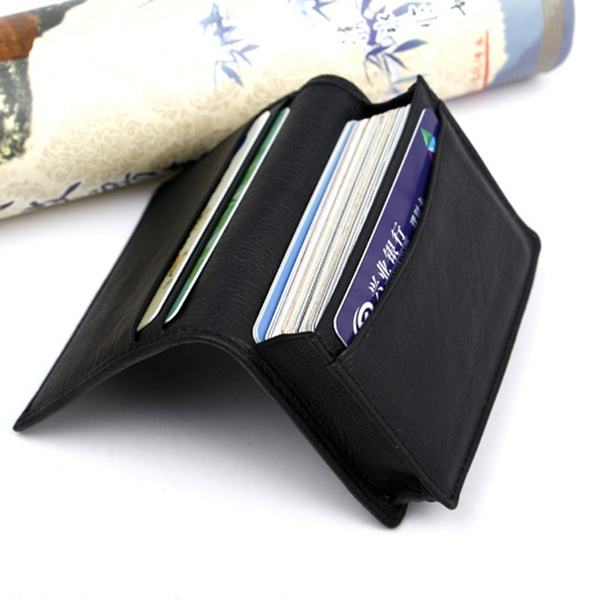 Men Black Leather Credit Card ID Business Cards Holder Wallet Case