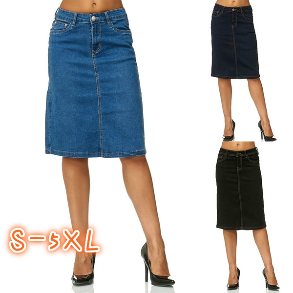 knee length jean skirts 5xl