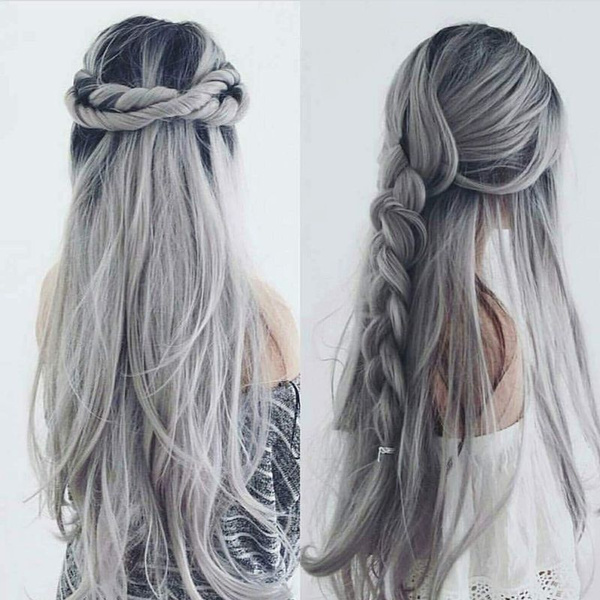 Beautiful Long Straight Hair Ombre Grey Synthetic Wig for Women(color:grey)  | Wish