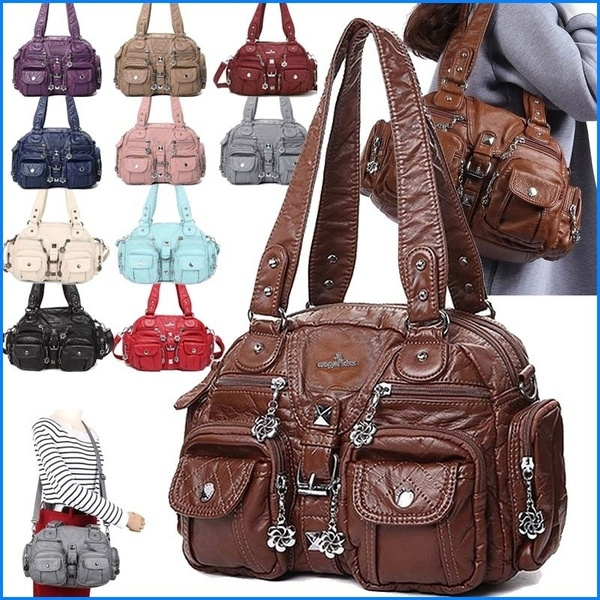 Women's multi pocket shoulder hot sale bag