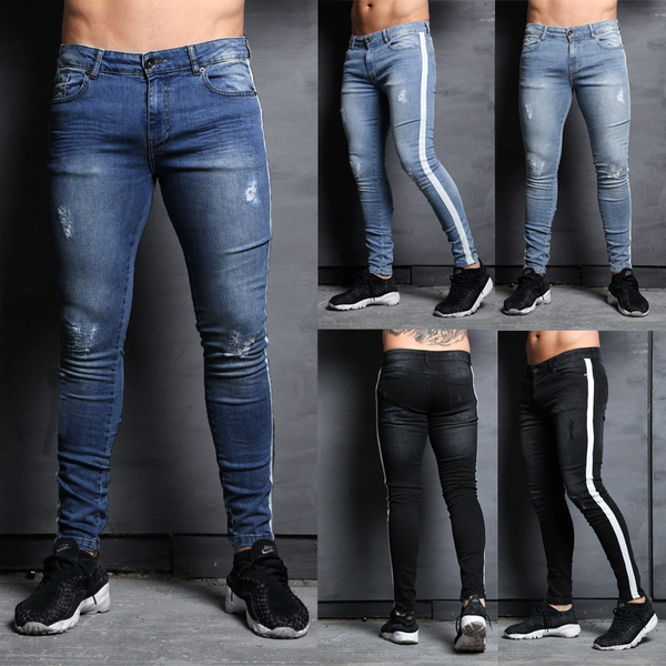 Men Slim Fit Biker Trousers Stretch Skinny Jeans Ripped Distressed Denim  Pants | Fruugo BH