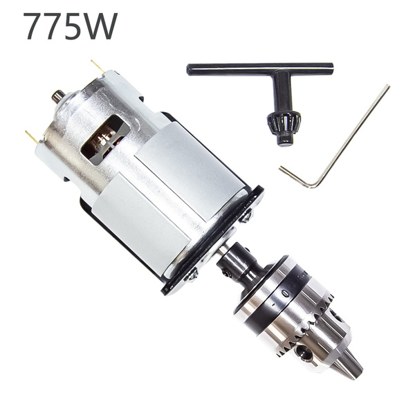 SNOWINSPRING Dc 12-24V Lathe Press 775 Motor with Miniature Hand Drill Chuck and Mounting Bracket 775 Dc Motor 10000Rpm for DIY Assembly 