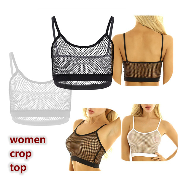 Women's Sheer Mesh Camisole Crop Top See Through Bralette Vest Tank Tops