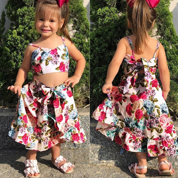 Kids Girls Summer Suit Casual Dress Crop Top Ruffle Hem Skirt Set Stylish  Outfit | eBay
