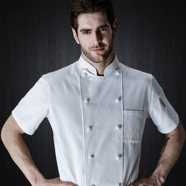 Short Sleeve Chef Jacket White Buttons Men Women Baker Wear Restaurant ...