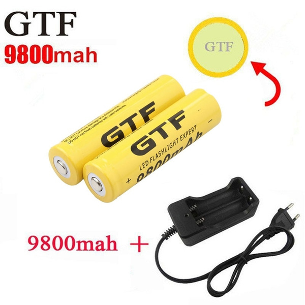 India baai Beweegt niet GTF 18650 Battery 9800mAh 3.7V Li-ion Rechargeable Batteries For Flashlight  + EU Li-ion Battery Charger accumulator battery | Wish