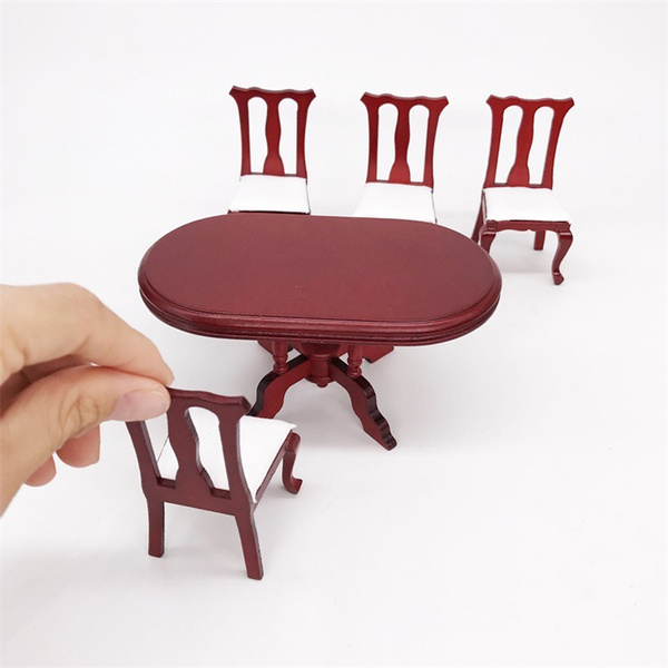 112 Mini Doll House Furniture Dining Table and Chair Set Oval Table