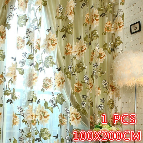 New Flower Curtain Transparent Tulle Curtains Window Screening Treatments Living Room Children Bedroom Yellow Purple Sheer Curtain Wish