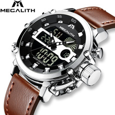 MEGALITH Fashion Men's LED Sport Quartz Watch Men Multifunction Waterproof Date Luminous Wrist Watches Men Clock Horloges Mannen ( Genuine Leather/Nylon Strap)